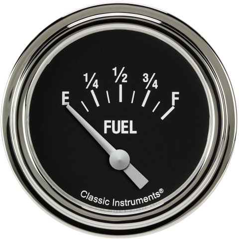 Classic Instruments Hot Rod Series Gauges HR214SLF Gauges, Series, Fuel Level, Empty-Full, Analog, Electrical, 2 5/8 in., Black Face, White Numbers, 0 ohms Empty, 30 ohms Full, Each