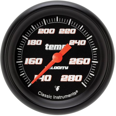 Classic Instruments Velocity Series Gauges VS326BBPF-08 Gauges, Series, Water Temperature, 140-280 degrees F, Analog, Electrical, 2 5/8 in., Black Face, White Numbers, 1/2 in. NPT Thread, Each