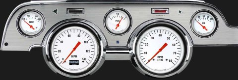 Classic Instruments 1967-68 Mustang Package Gauge Sets MU67DWHBA Kit, White Hot, Info Screen, Ford, Mustang, 1967-1968, Brushed Aluminum Bezel, Speedometer, Tach, Fuel Level, Oil Pressure, Water Temp, Kit