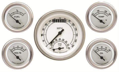 Classic Instruments White Series Gauge Sets CW35SLC Gauges, Series, Speedometer, Tach, Water Temperature, Fuel Level, Face, Analog, Set of 5