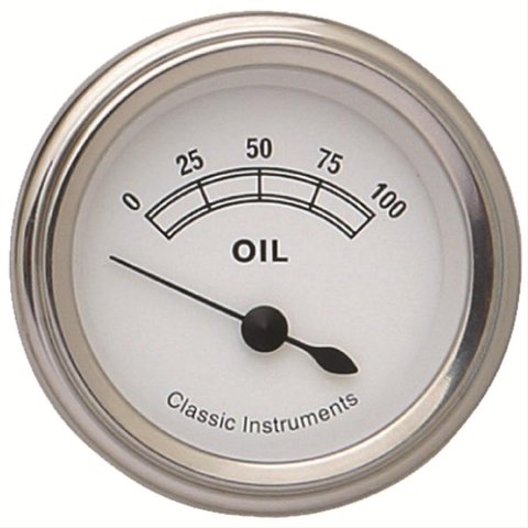 Classic Instruments White Series Gauges CW81SLC Gauge, Series, Oil Pressure, 0-100 psi, 2 1/8 in., Face, Analog, Electrical, Each
