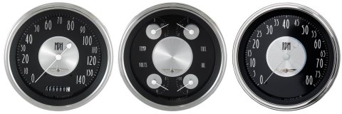 Classic Instruments All-American Tradition Series Gauge Sets AT53SLC Kit, Speedometer, Tachometer, Quad Gauge, Fuel, Oil, Volt, Water, Analog, Black Face, Polished, Kit