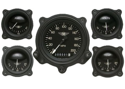 Classic Instruments Moal Bomber Series Gauge Sets MA00BLFBZ Set, Series, Analog, Electronic, Black Face, White Pointer, Black Bezel, Kit