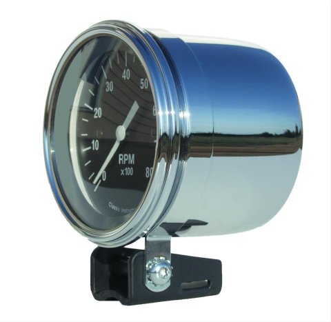 Classic Instruments Gauge Cups MT51 Tachometer Cup, 3 3/8 in., Pedestal Mounting Style, Aluminum, Chrome, Each
