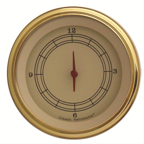 Classic Instruments Vintage Series Gauges VT93GLF Gauge, Series, Clock, 12 hours, 3 3/8 in., Tan Face, Analog, Electrical, Each
