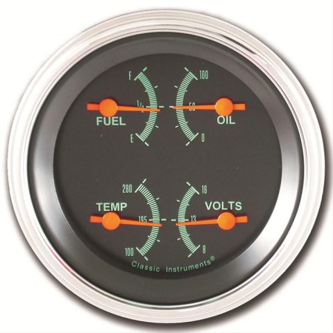 Classic Instruments G-Stock Series Gauge Sets GS73SLF Gauge, G-Stock, Quad, Water Temperature, Oil Pressure, Fuel Level, 3 3/8 in., Black Face, Analog, Each