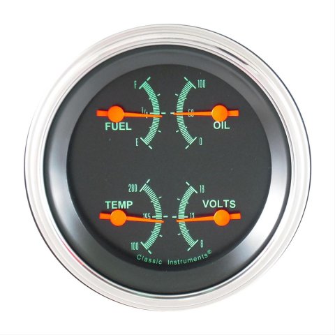 Classic Instruments G-Stock Series Gauge Sets GS79SLF Gauge, G-Stock, Quad, Water Temperature, Oil Pressure, Fuel Level, 3 3/8 in., Black Face, Analog, Each