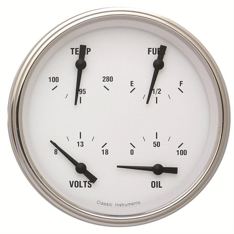 Classic Instruments White Hot Series Gauge Sets WH31SLC Gauge, Series, Quad, Water Temperature, Oil Pressure, Fuel Level, 5 in., Face, Analog, Each