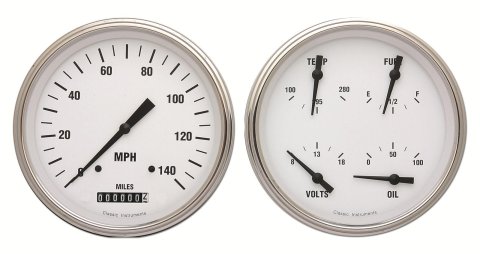 Classic Instruments White Hot Series Gauge Sets WH52SLF Gauges, Series, Speedometer, Water Temperature, Oil Pressure, Fuel Level, Face, Analog, Pair