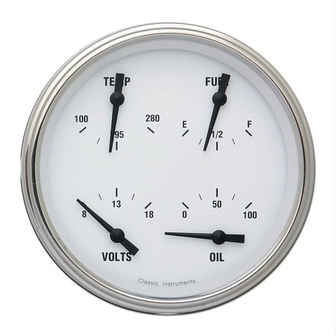 Classic Instruments White Hot Series Gauge Sets WH78SLF Gauge, Series, Quad, Water Temperature, Oil Pressure, Fuel Level, 5 in., Face, Analog, Each