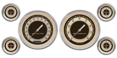 Classic Instruments Nostalgia VT Series Gauge Sets NT51SLC Gauges, VT, Speedometer, Tach, Water Temperature, Fuel Level, Beige Face, Analog, Set of 6