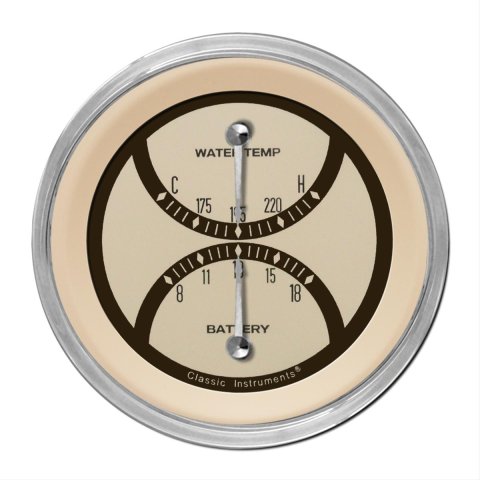 Classic Instruments Nostalgia VT Series Gauge Sets NT74SHC Gauge, VT, Dual, Water Temperature, Voltmeter, 3 3/8 in., Beige Face, Analog, Electronic, Each