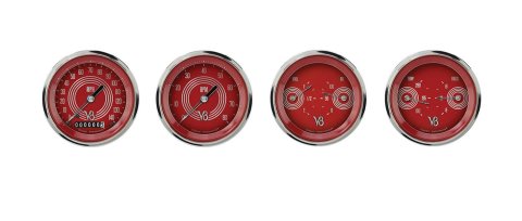 Classic Instruments V8 Red Steelie Series Gauge Sets V8RS05SHC Gauges, Steelie, Speedometer, Tachometer, Oil Pressure, Water Temperature, Face, Analog, Set of 4