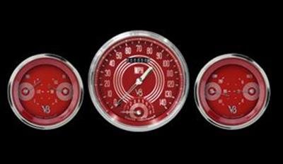Classic Instruments V8 Red Steelie Series Gauge Sets V8RS61SLC Gauges, Series, Speedometer, Tach, Water Temperature, Fuel Level, Face, Analog, Set of 3