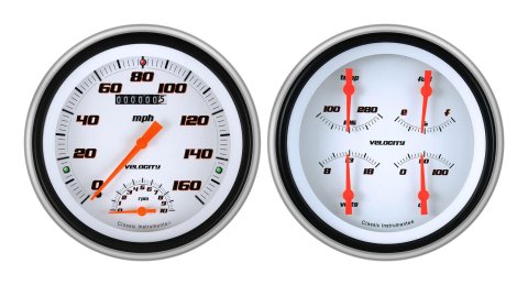 Classic Instruments 1951-53 Chevy Package Gauge Sets CH51VSW62 Gauges, Velocity, Speedometer, Tach, Oil Pressure, Fuel Level, Voltage, White Face, Analog, Chevy, Kit