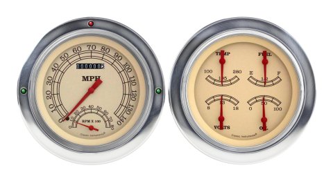 Classic Instruments 1954-55 Chevy Pickup Package Gauge Sets CT54VT62 Gauges, Vintage, Speedometer, Tachometer, Water, Volt, Oil, Fuel, Cream Face, Polished Bezel, Chevy, Kit