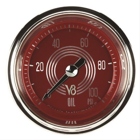 Classic Instruments V8 Red Steelie Series Gauges V8RS181SHC Oil Pressure Gauge, RED STEELIE 2" TACHOMETER FULL SWEEP