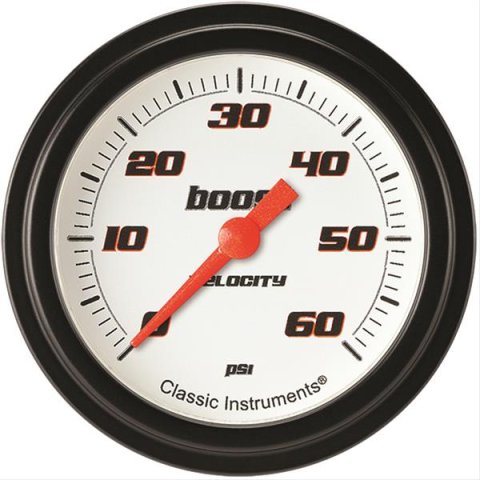 Classic Instruments Velocity Series Gauges VS343WBLF Gauge, White Series, Boost Pressure, 0-60 PSI, 2 5/8 in., Low Step Bezel, Analog, Electrical, Each