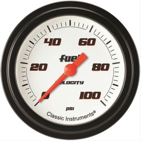 Classic Instruments Velocity Series Gauges VS346WBLF Gauge, White Series, Fuel Pressure, 0-100 PSI, 2 5/8 in., Low Step Bezel, Analog, Electrical, Each