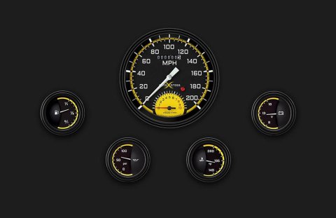 Classic Instruments Auto Cross Yellow Series Gauge Sets AX65YBLF Kits, Yellow, Analog, Speedometer, Tach, Fuel Level, Oil Pressure, Voltmeter, Water Temp., Black/Yellow Face, White Numbers, Kit