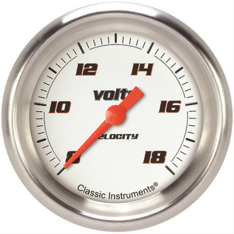 Classic Instruments Velocity Series Gauges VS330WAPF Gauge, White Series, Voltmeter, 8-18 V, 2 5/8 in., Performance Bezel, Analog, Electrical, Each
