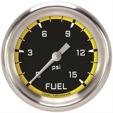 Classic Instruments Auto Cross Yellow Series Gauges AX345YAPF Gauge, Series, Fuel Pressure, 0-15 psi, 2 5/8 in., Performance Bezel, Analog, Electrical, Each