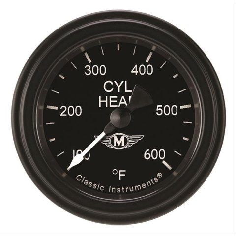 Classic Instruments Moal Bomber Series Gauges MA197BLF Gauge, Analog, Series, Cylinder Head Temp, 100-600 Degrees F, 2 1/8 in. Diameter, Black Face, Full Sweep, Each