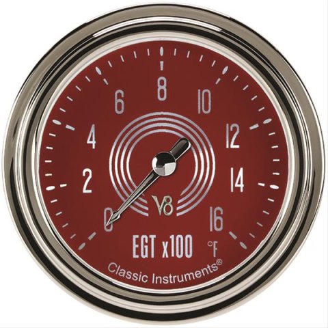 Classic Instruments V8 Red Steelie Series Gauges V8RS398SLC Gauge, Analog, Series, EGT, 0-1600 Degrees F, 2 5/8 in. Diameter, Face, Full Sweep, Each