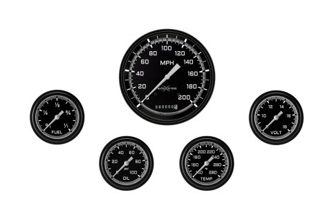 Classic Instruments Auto Cross Gray Series Gauge Sets AX354GBLF Set, Performance AutoCross, AutoCross Gray, 5-Gauge Set, 4 5/8 in. Speedo, 2 5/8 in. Secondary Gauges, Black/Gray Face, Set