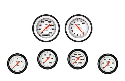 Classic Instruments Velocity Series Gauge Sets VS301WBLF Gauges, Series, Speedometer, Tachometer, Water Temperature, Oil Pressure, Fuel Level, Volt, White Face, Analog, Set of 6