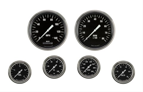 Classic Instruments Hot Rod Series Gauge Sets HR351SLF Gauges, Series, Speedometer, Tachometer, Water Temperature, Oil Pressure, Fuel Level, Volt, Black Face, Analog, Set of 6