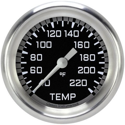 Classic Instruments Auto Cross Gray Series Gauges AX329GAPF Gauges, Series, Water Temperature, 40-220 degrees F, Analog, Electrical, 2 5/8 in., Black Face, White Numbers, 1/8 in.NPT Thread, Each