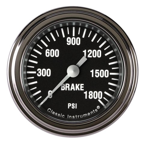 Classic Instruments Hot Rod Series Gauges HR167SLF Gauges, Series, Brake Pressure, 0-1,800 psi, Analog, Electrical, 2 1/8 in., Black Face, White Numbers, Stainless Steel Color Bezel, Each