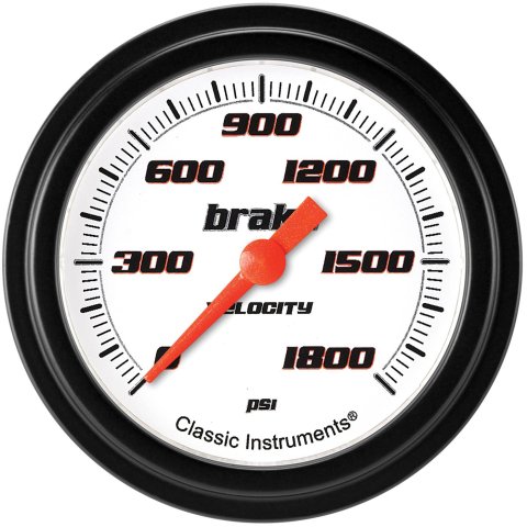 Classic Instruments Velocity Series Gauges VS367WBLF Gauges, Series, Brake Pressure, 0-1,800 psi, Analog, Electrical, 2 5/8 in., White Face, Black Numbers, Matte Black Bezel, Each