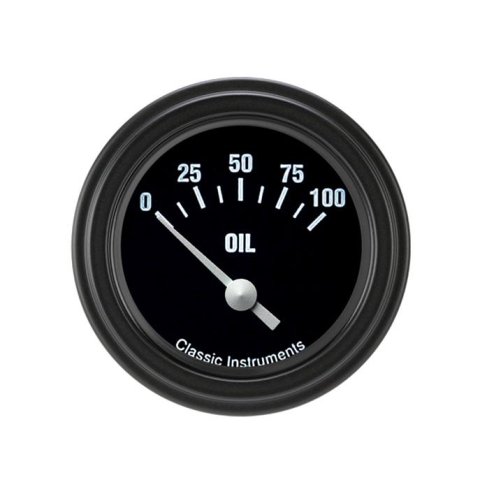 Classic Instruments Hot Rod Series Gauges HR81BLF Gauge, Series, Oil Pressure, 0-100 psi, 2 1/8 in., Black Face, Black Low Step Bezel, Flat Lens, Each