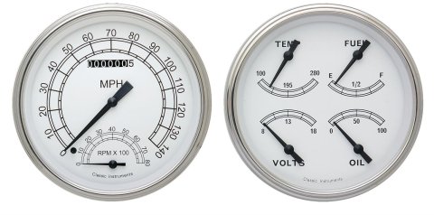 Classic Instruments White Series Gauge Sets CW62SLF Gauges, Series, Speedometer, Tach, Water Temperature, Fuel Level, Face, Analog, Pair