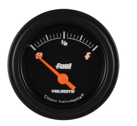 Classic Instruments Velocity Series Gauges VS14BBLF Gauge, Series, Analog, Fuel Level, Empty-Full, 2 1/8 in. Diameter, Black Face, Electrical, Each