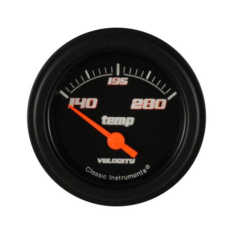 Classic Instruments Velocity Series Gauges VS26BBLF Gauge, Series, Analog, Water Temperature, 140-280 degrees F, 2 1/8 in., Black Face, Electrical, Each