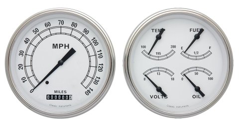 Classic Instruments White Series Gauge Sets CW52SLC Gauges, Series, Speedometer, Water Temperature, Voltmeter, Fuel Level, Face, Analog, Pair