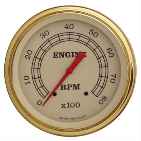 Classic Instruments Vintage Series Tachometers VT71GLF Gauge, Vintage, Analog, Electronic, Tachometer, 5 in. Diameter, Cream Face/Gold Bezel, Each