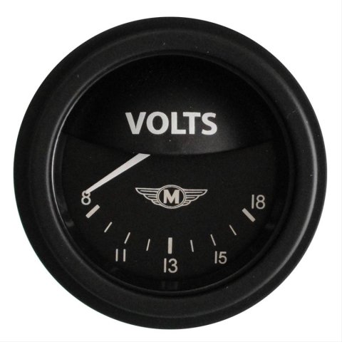 Classic Instruments Moal Bomber Series Gauges MA30BLF Gauge, Series, Voltmeter, 8-18 V, 2 1/8 in., Black Face, Analog, Electrical, Each