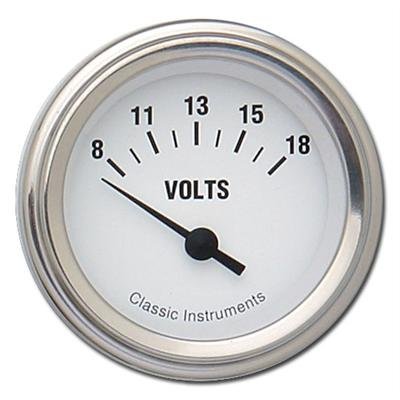 Classic Instruments White Hot Series Gauges WH30SLF Gauge, Series, Voltmeter, 8-18 V, 2 1/8 in., Face, Analog, Electrical, Each