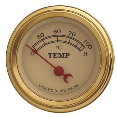 Classic Instruments Vintage Series Gauges VT25GLC Gauge, Series, Water Temperature, 35-100 degrees C, 2 1/8 in., Tan Face, Analog, Electrical, Each