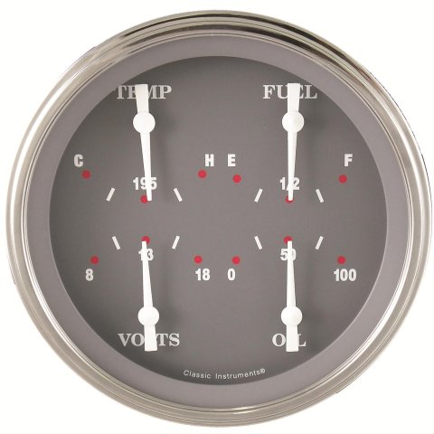 Classic Instruments SG Series Gauge Sets SG75SLC Gauge, Series, Quad, Water Temperature, Oil Pressure, Fuel Level, Voltmeter, 5 in., Gray Face, Analog, Each