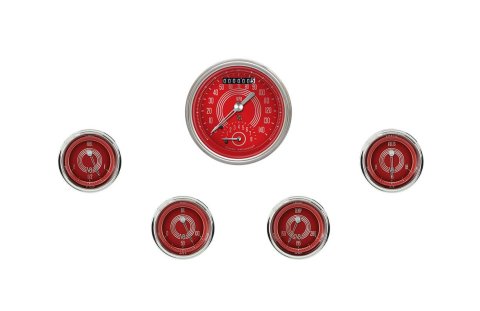 Classic Instruments V8 Red Steelie Series Gauge Sets V8RS35SHC Gauges, Series, Speedometer, Tach, Water Temperature, Fuel Level, Face, Analog, Set of 5