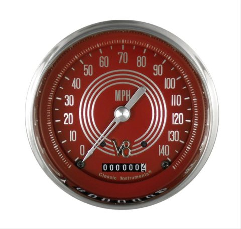 Classic Instruments V8 Red Steelie Series Gauges V8RS56SLC Gauge, Series, Speedometer, 0-140 mph, 4 5/8 in. Diameter, Face, Analog, Each