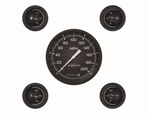 Classic Instruments Auto Cross Gray Series Gauge Sets AX54GBLF Gauges, Cross, Speedometer, Water Temperature, Fuel Level, Black/Gray Face, Analog, Electronic, Set of 5