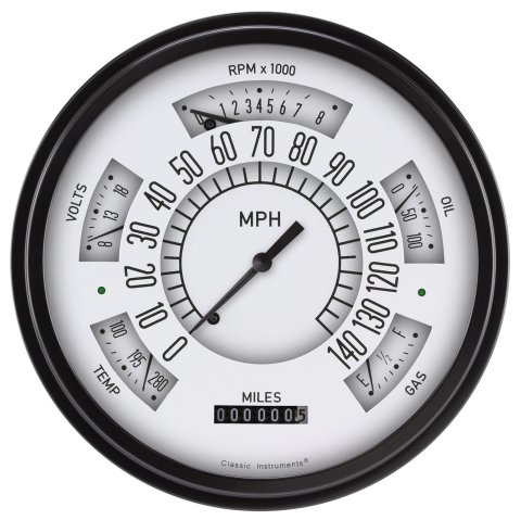 Classic Instruments 1966-77 Ford Bronco Package Gauge Sets for 1966-1977 BRONCO - FB66W Kits, Gauges, Analog, Speedometer, Tach, Fuel Level, Oil Pressure, Volts, Water Temp., White Face, Black Numbers, Ford, Kit