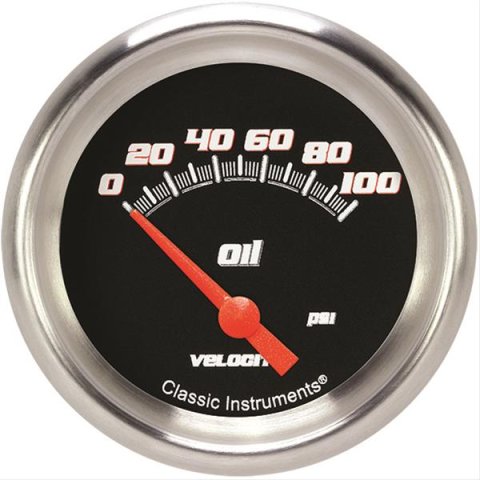 Classic Instruments Velocity Series Gauges VS281BAPF Gauge, Black Series, Oil Pressure, 0-100 PSI, 2 5/8 in., Performance Bezel, Analog, Electrical, Each