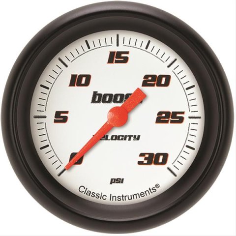 Classic Instruments Velocity Series Gauges VS342WBPF Gauge, White Series, Boost Pressure, 0-30 PSI, 2 5/8 in., Performance Bezel, Analog, Electrical, Each